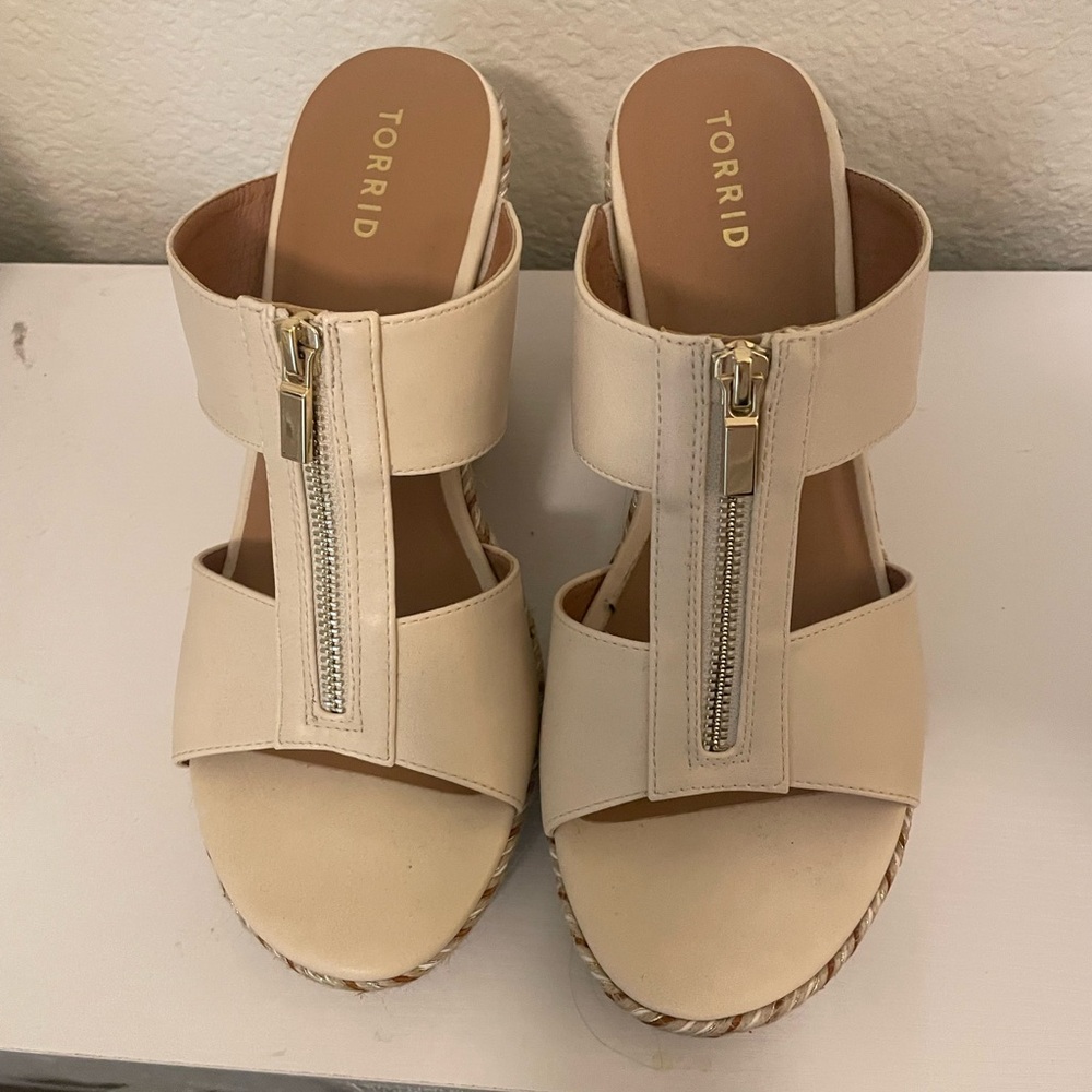 Torrid Tan Sandals with Zipper Accent